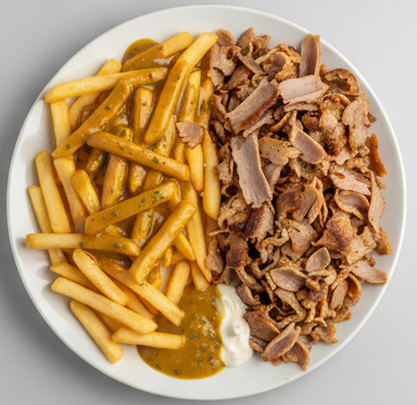 Donner Meat, Chips & Curry Sauce 